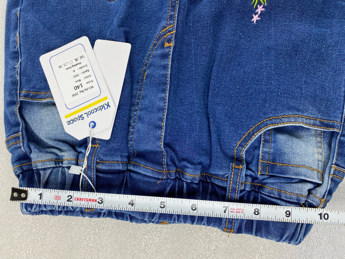 New Kidscool Space Size 10 Ribbed Elastic Waist Embroidered Denim Pants, Blue