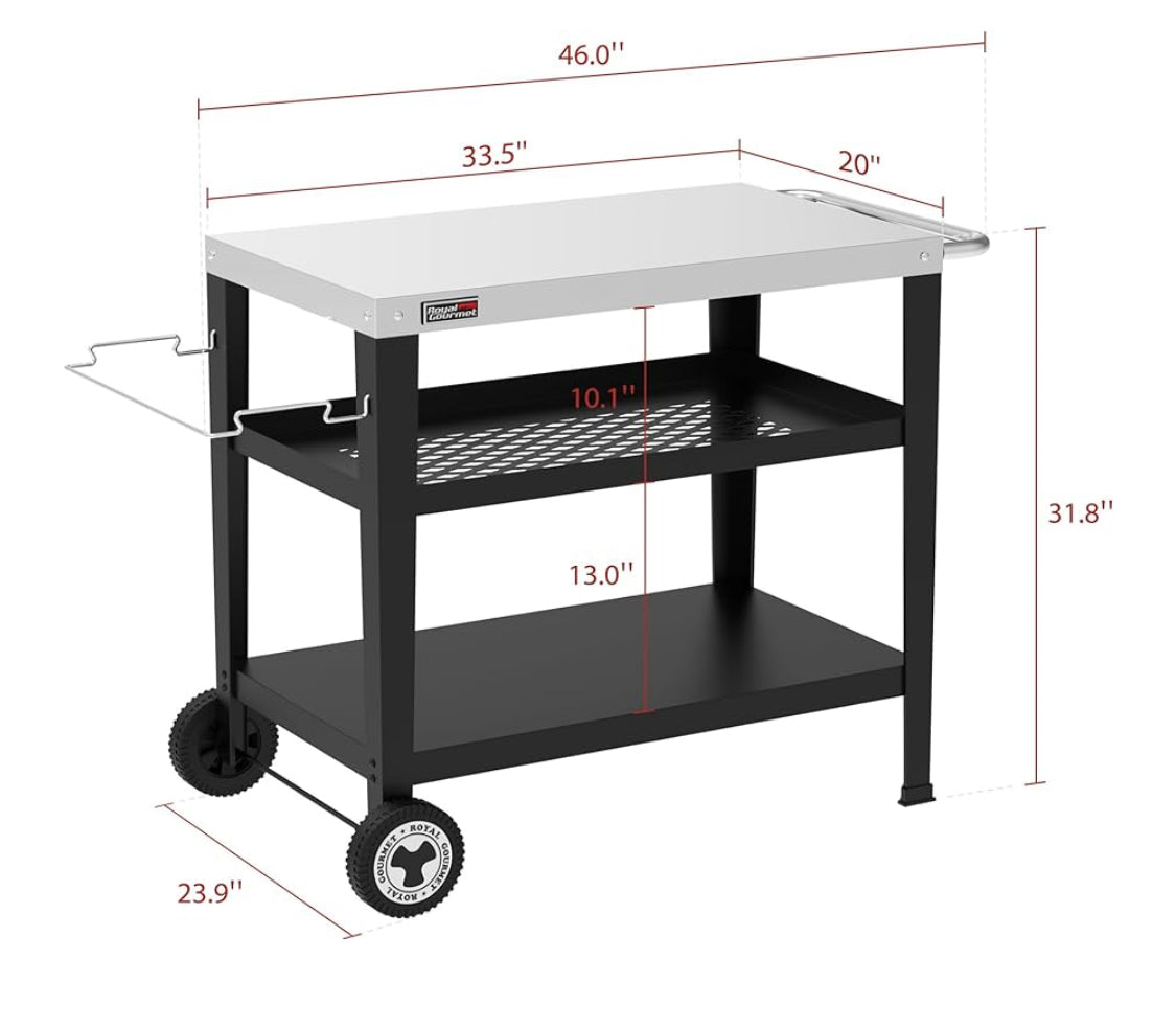 New Other Royal Gourmet Movable 3-Shelf Grill Table, Stainless Steel Tabletop