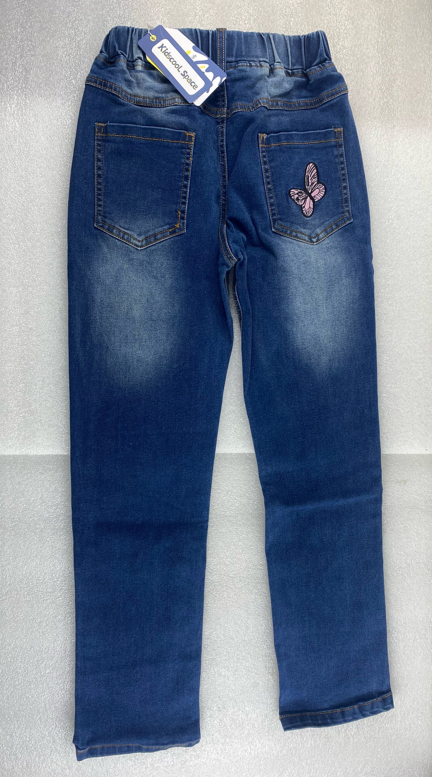 New Kidscool Space Size 10 Ribbed Elastic Waist Embroidered Denim Pants, Blue