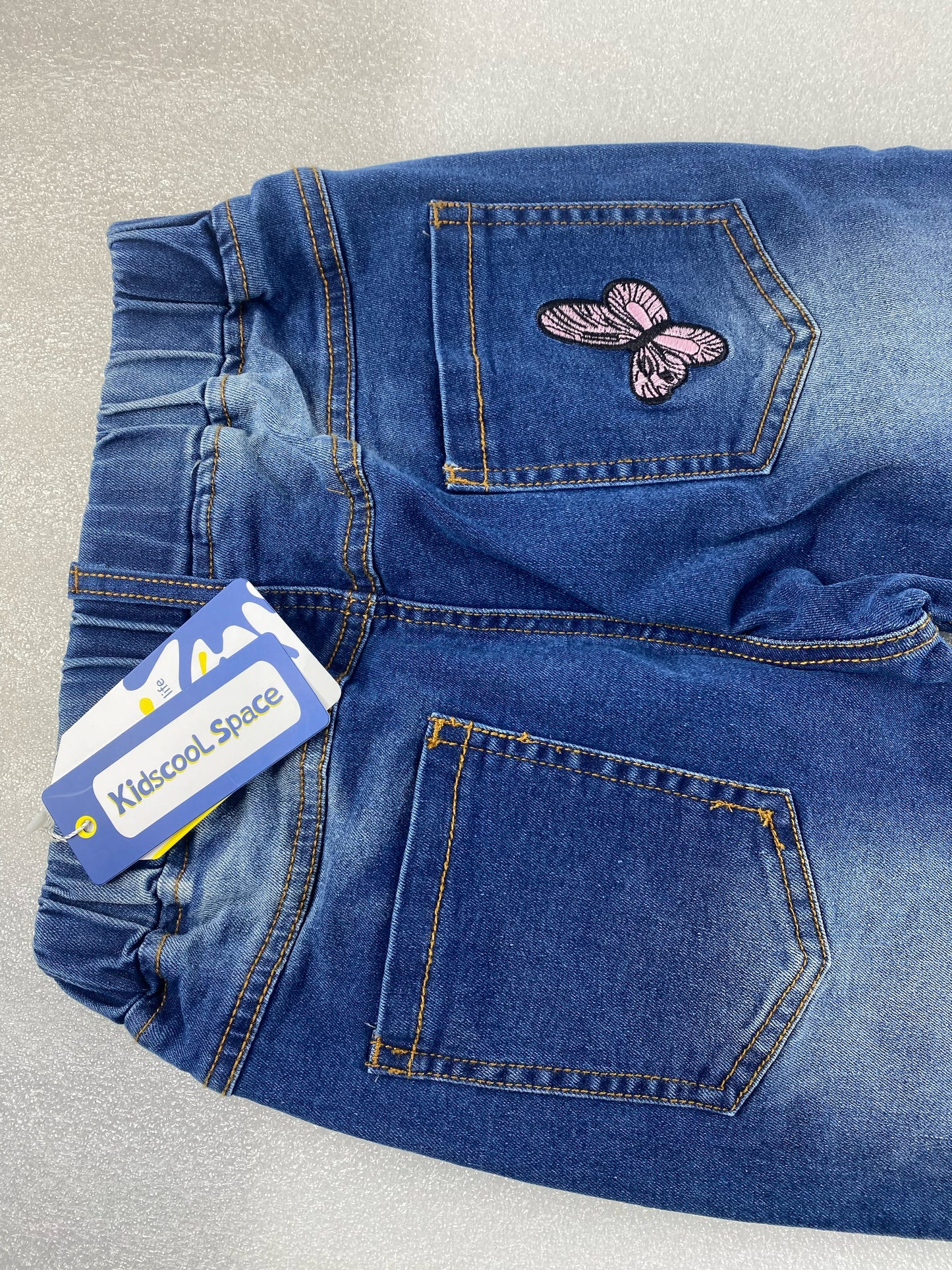 New Kidscool Space Size 10 Ribbed Elastic Waist Embroidered Denim Pants, Blue