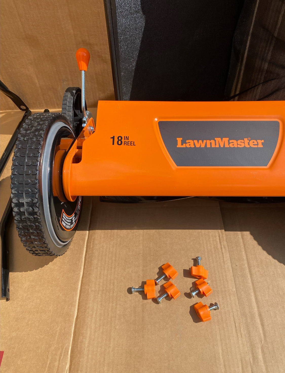 LawnMaster 18-Inch  5-Blade Push Reel Lawn Mower, Orange/Black