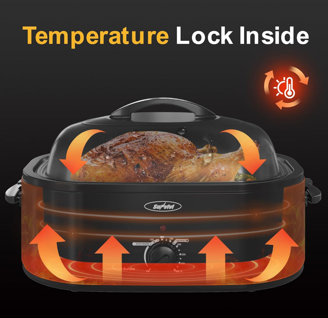 New Sunvivi 22lb 18 Quart Electric Roaster Oven With Self-Basting Lid, Black