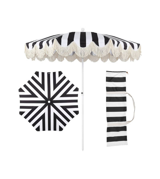 New JONATHAN Y Mariner 6.5 ft. Cottage Fringe Tassel Market Beach Umbrella