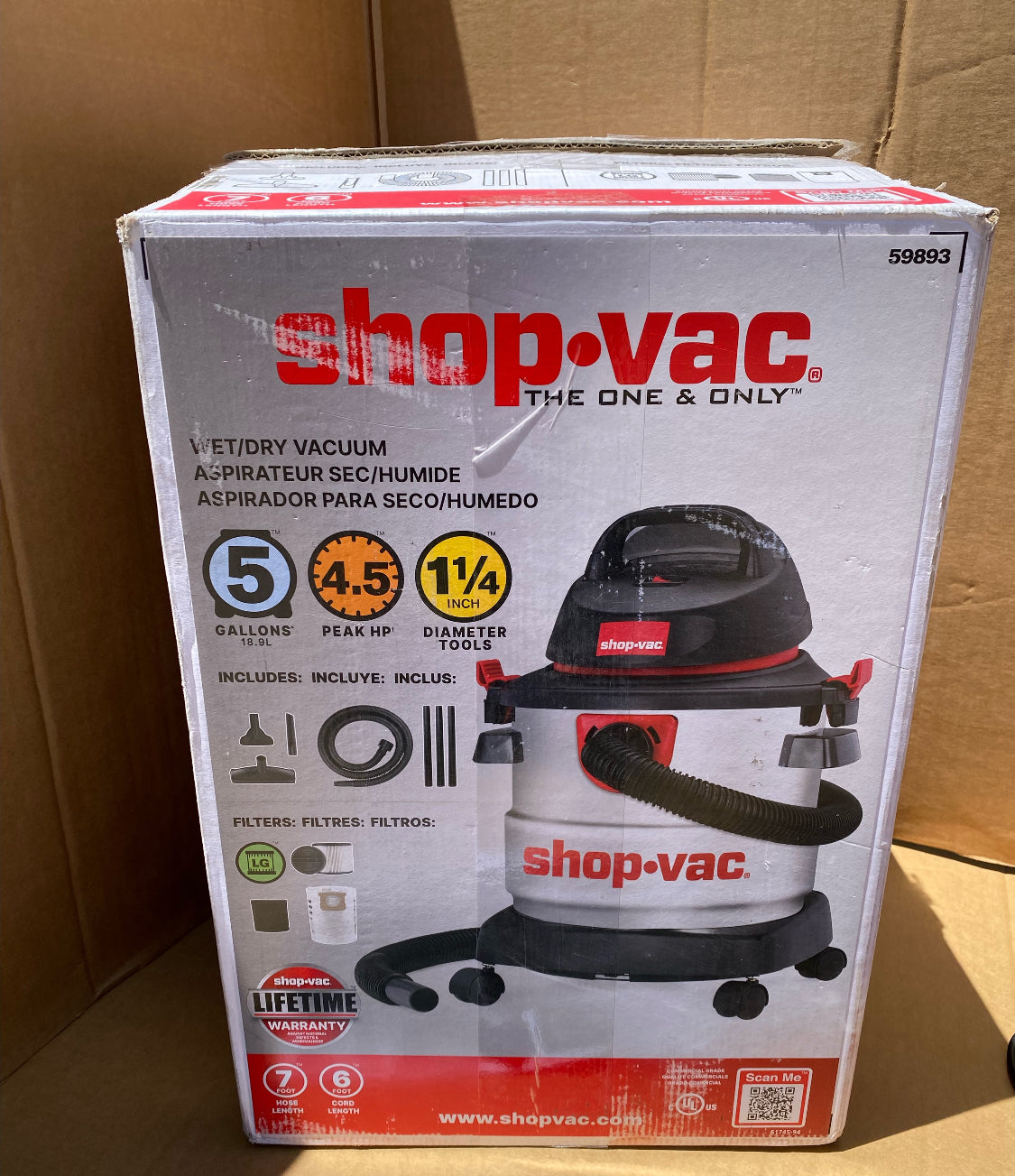 Like New Shop-Vac Wet/Dry 5 Gallon, 4.5 Peak HP Vacuum, Stainless Steel