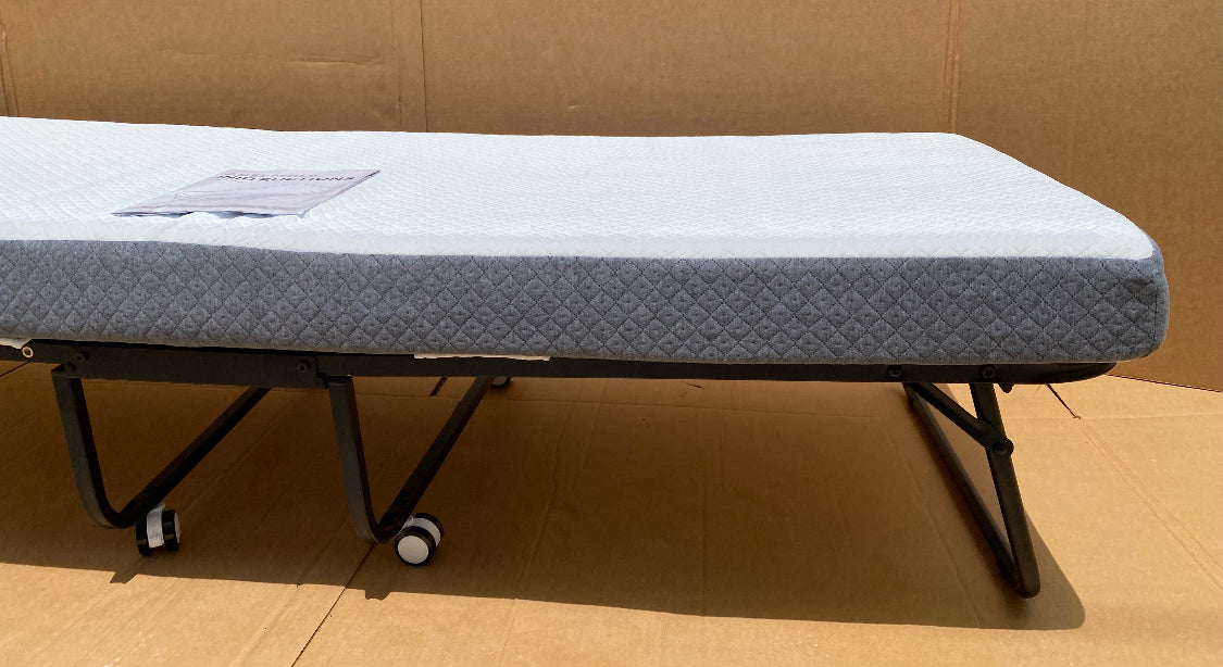 Like New Decofy Folding Twin Size Metal Frame Bed With Memory Foam Mattress