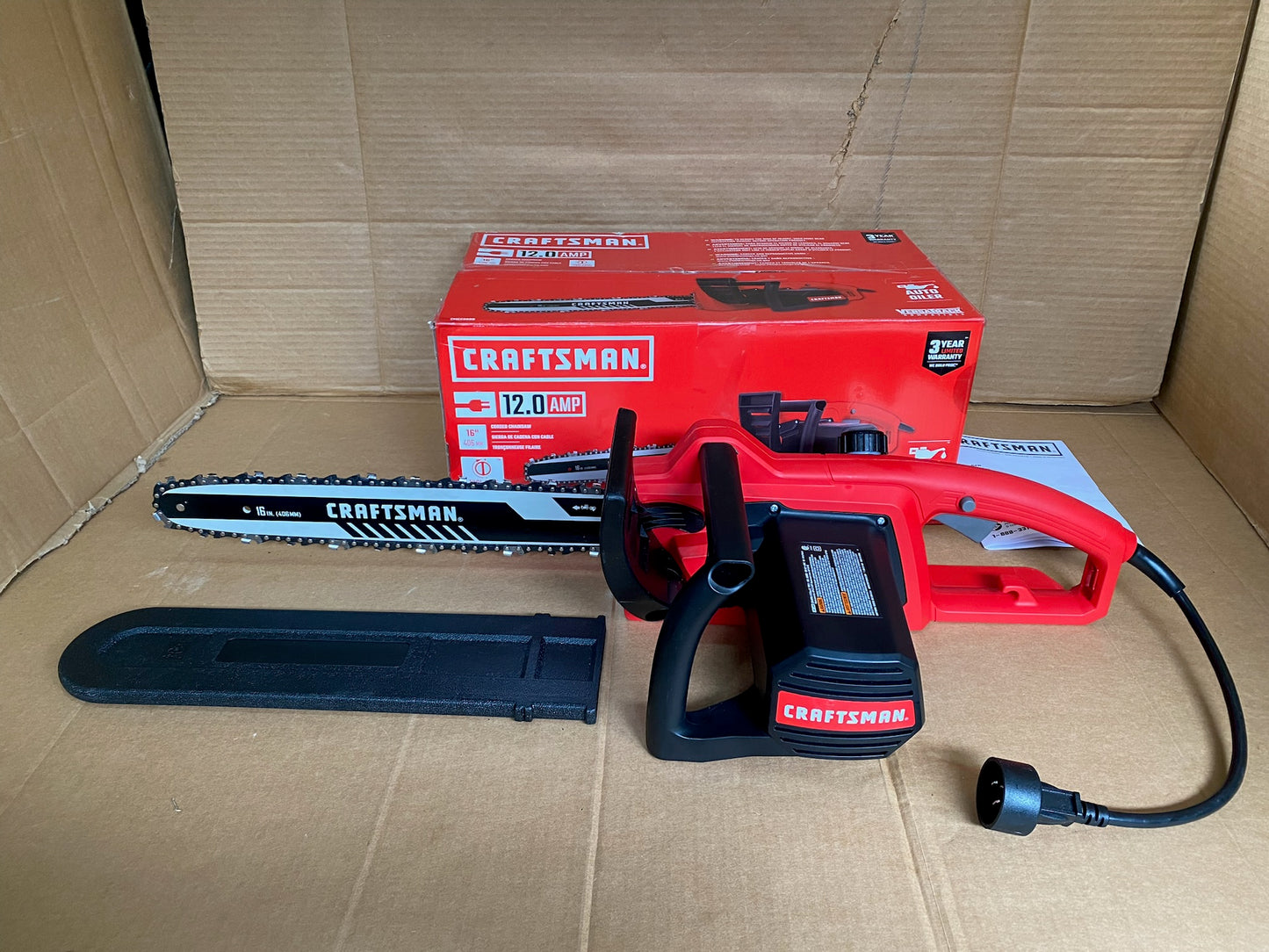CRAFTSMAN 16" 12 Amp Electric Corded Chainsaw, Red/Black