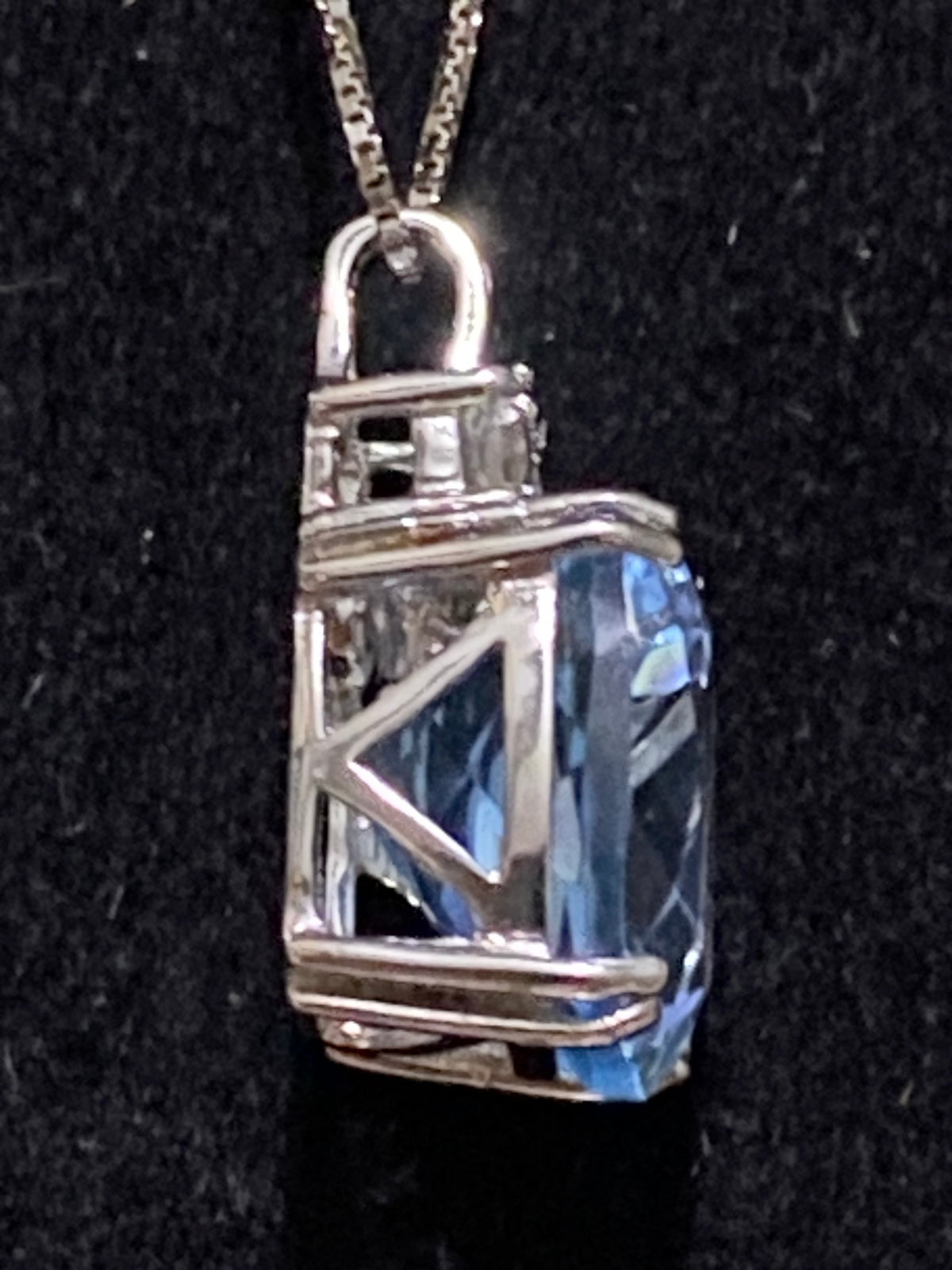 New Designer s925 Sterling Silver 5.5 Ct Cushion Swiss Blue Topaz Pendant Diamond 18” Necklace 4.5g