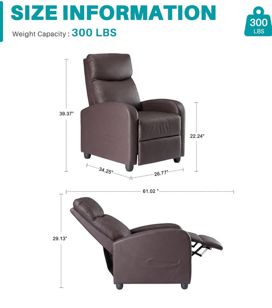 New Other SweetCrispy Home Theater Reclining Chair With Lumbar Support, Brown