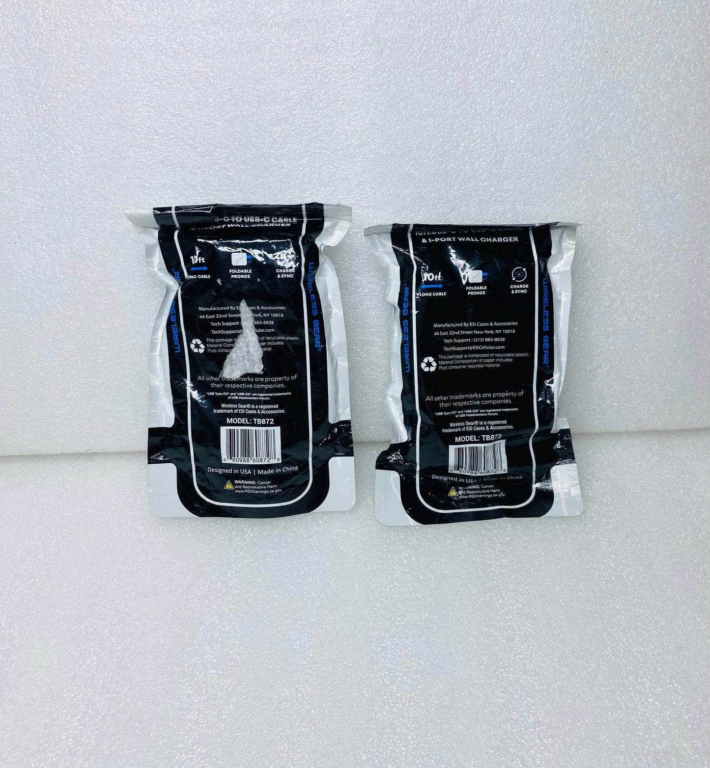 #221 - Lot Of 3 -(2) 10' USC-C To USB-C Cables & One Wall Charger Brick - (IN CONDITION AS SHOWN)