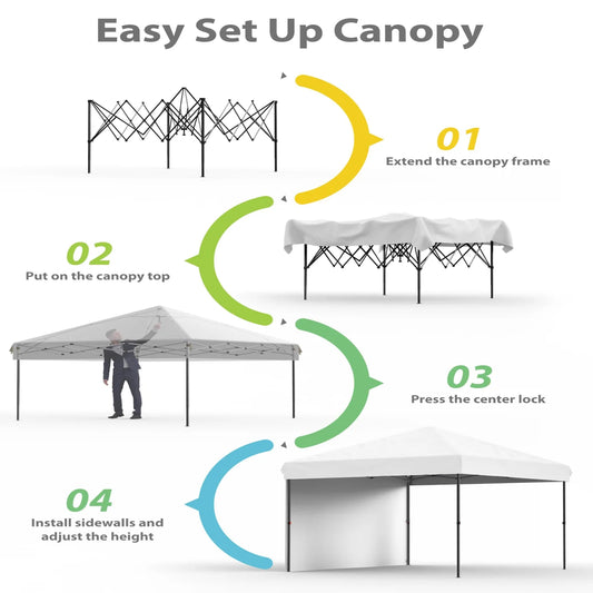New Other Garvee 10'x10' Pop-Up Canopy Tent With Sidewall, Stakes & Ropes White