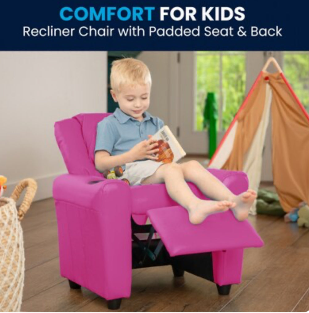 New Open Box Flash Furniture 27in. Hot Pink Vinyl Upholstered Kids Accent Chair