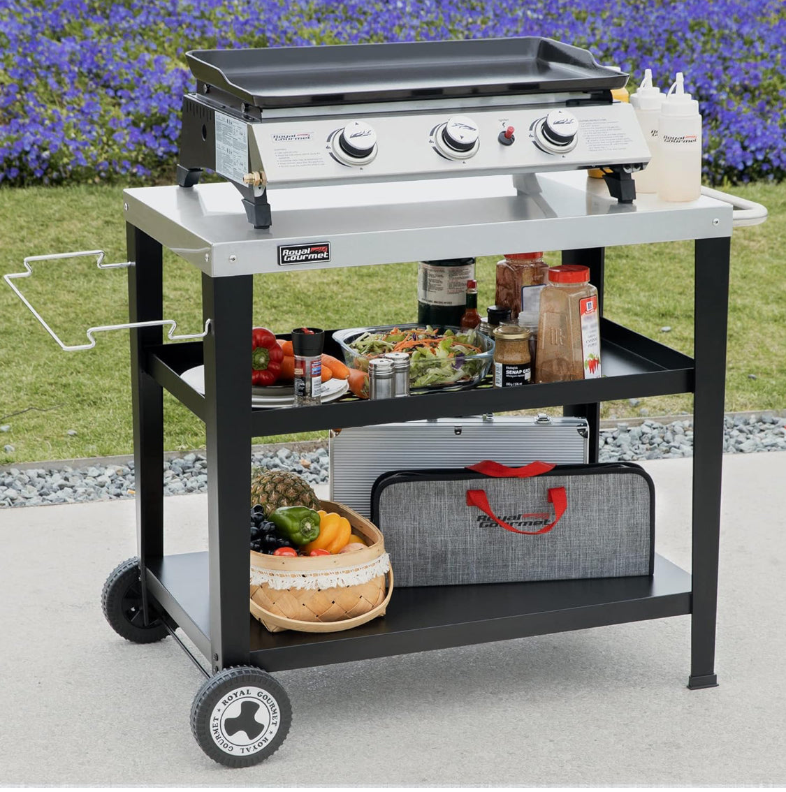 New Other Royal Gourmet Movable 3-Shelf Grill Table, Stainless Steel Tabletop