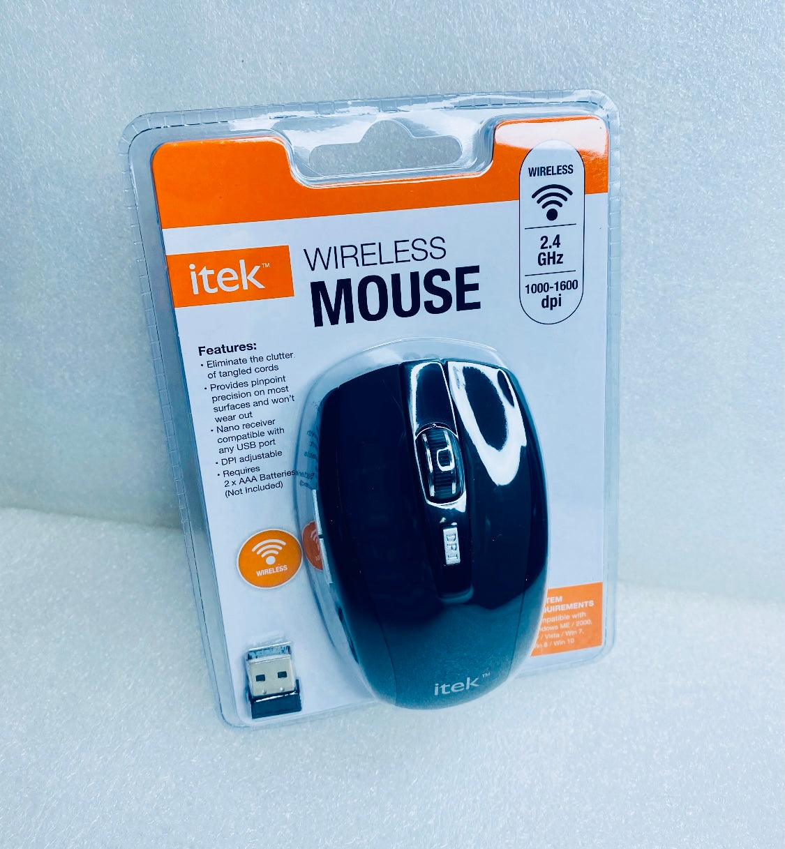 Lot Of 2 - New Itek Black Wireless 2.4GHz Mouse, 1000-1600 dpi, WM-6/1910