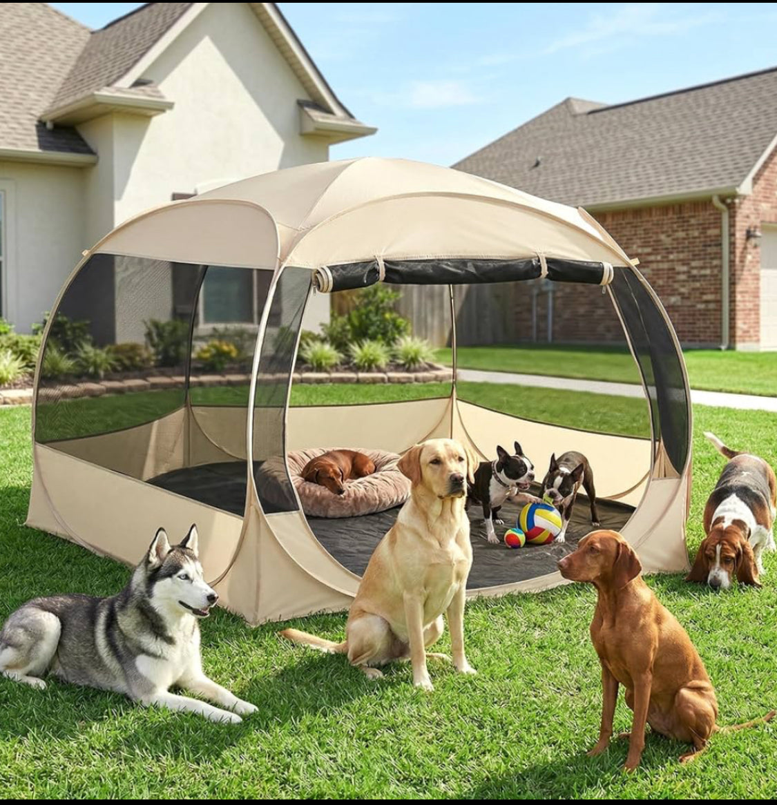 New Other EighteenTek XXLarge 10'x4.8'H Popup Portable Dog House, Beige