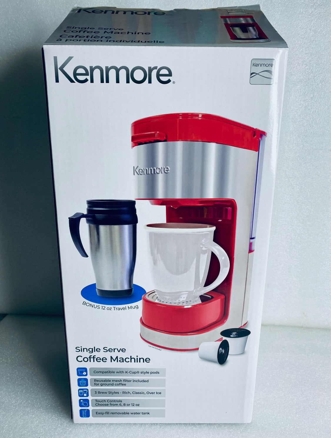 New Kenmore Single Serve Coffee Maker One Cup Brewer W/ 6–12 Oz Brew Sizes, Red
