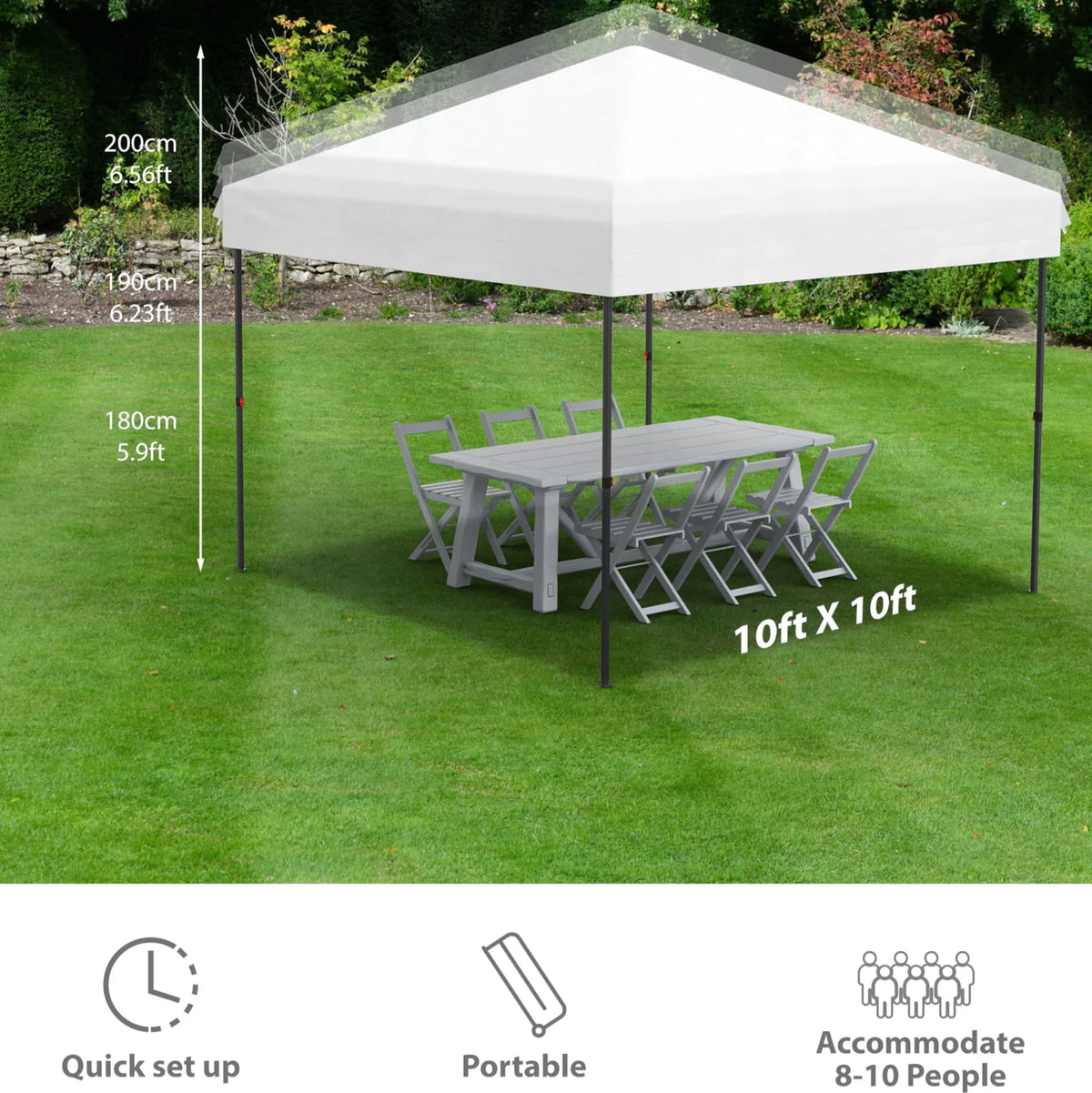 New Other Garvee 10'x10' Pop-Up Canopy Tent With Sidewall, Stakes & Ropes White