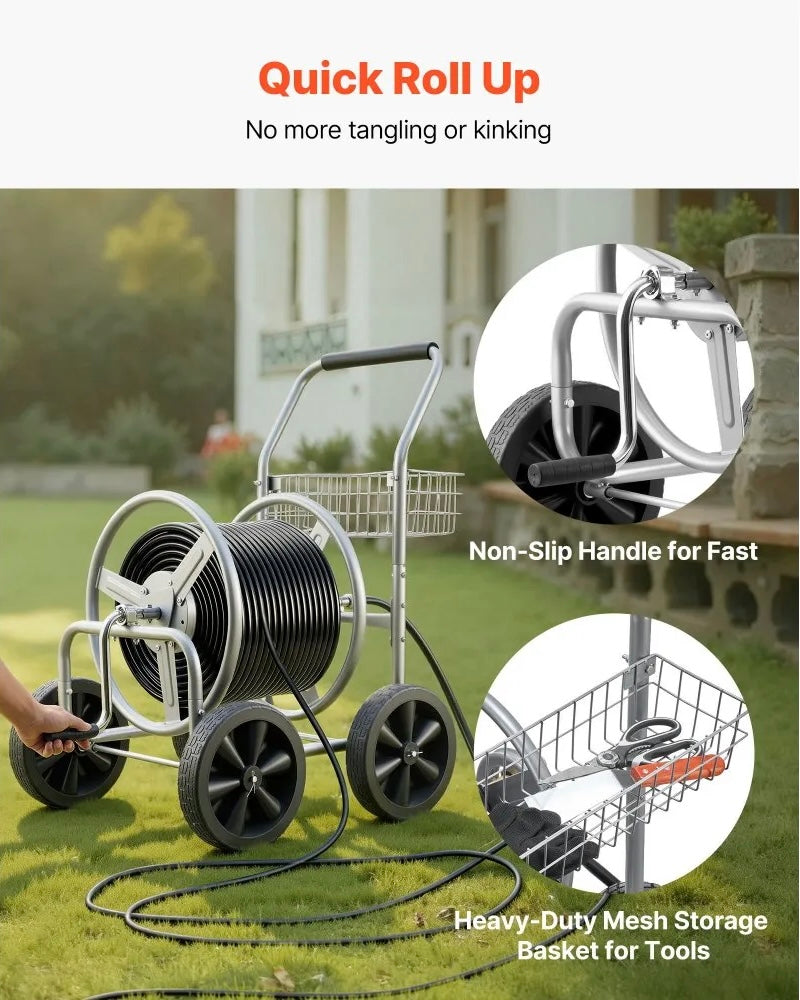 New Open Box VEVOR Water Hose Reel Cart, Holds Up to 300ft Hose With 4 Wheels