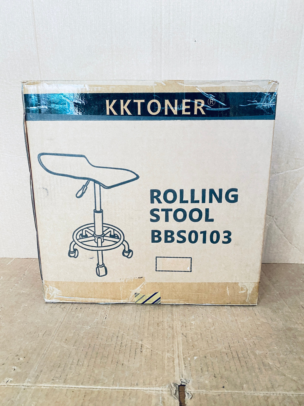 New KKTONER Square Height Adjustable Rolling Stool With Foot Rest, Black