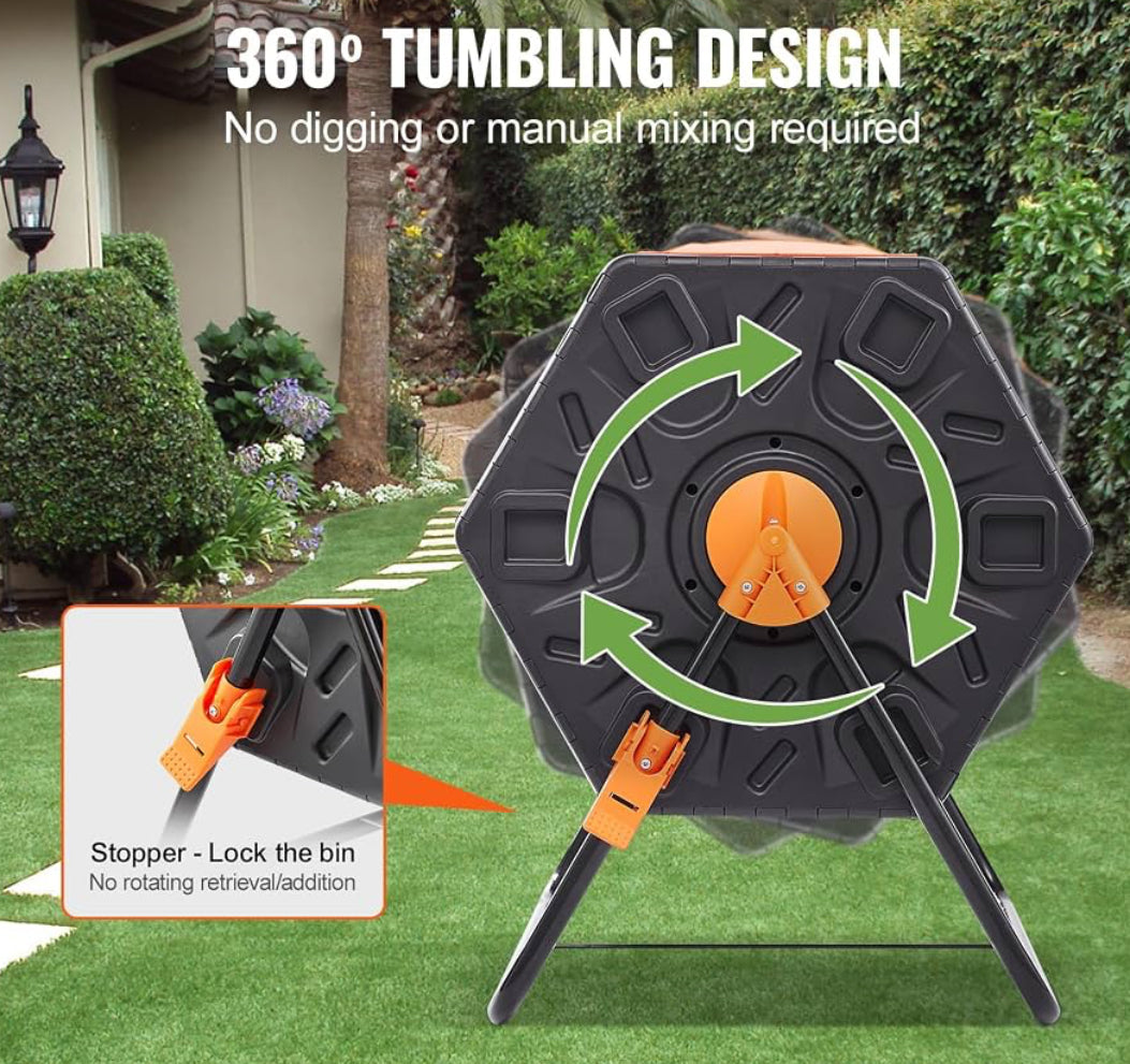 New Other VEVOR 18.5-Gal Compost Rotating Tumbler Bin, Black/Orange
