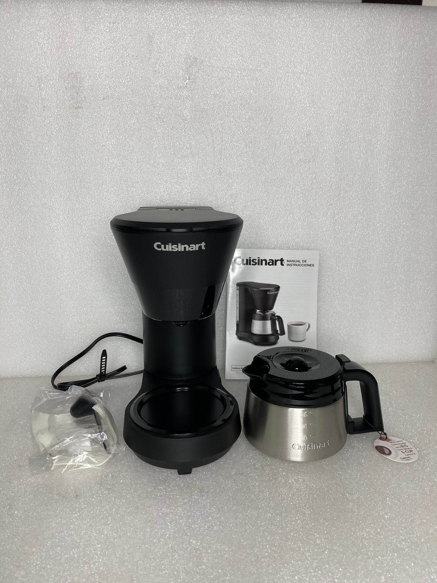 New Open Box Cuisinart 5-Cup Coffee Maker With Stainless Steel Carafe, Black