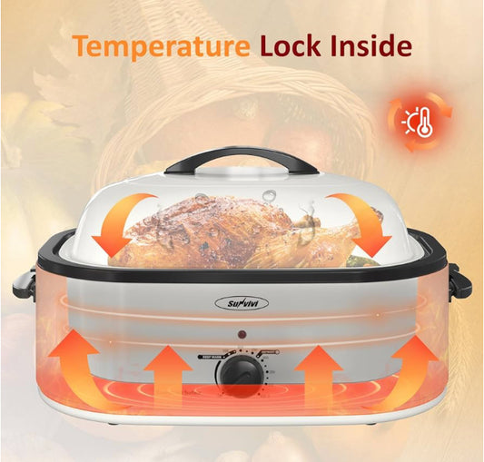 New Sunvivi 26 Qt Electric Roaster Oven W/ Glass Lid & Cool-Touch Handles, White