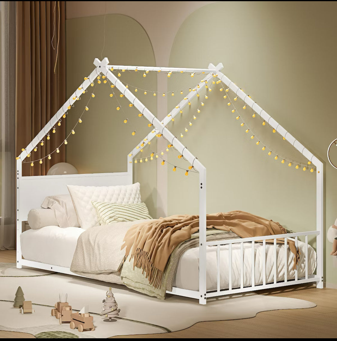New Other Bellemave Twin House Bed W/ Roof, Headboard, Slats & LED Lights, White