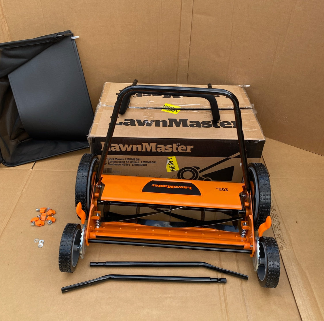 LawnMaster 20” 5-Blade Push Reel Lawn Mower, Orange/Black