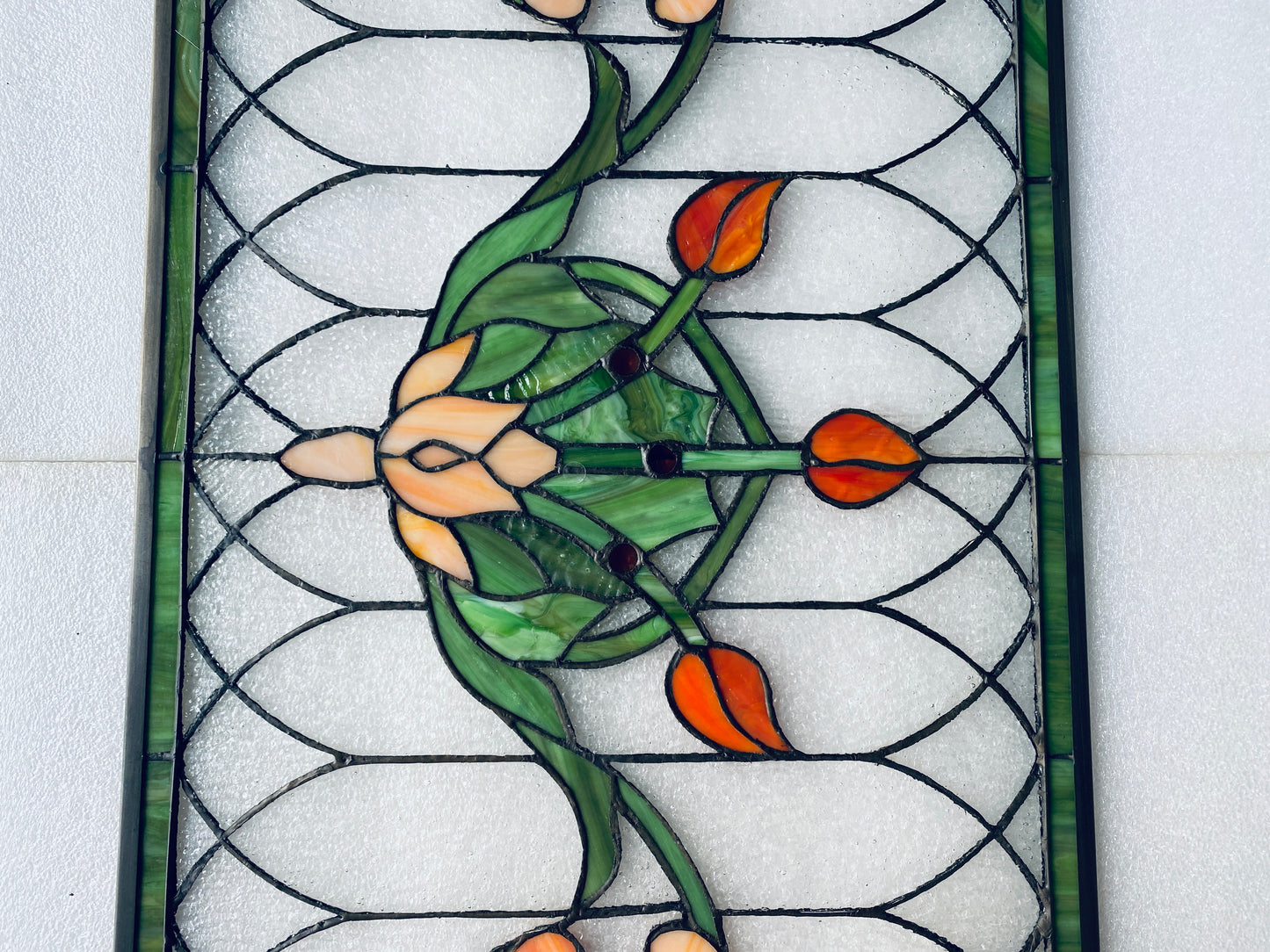 new Open Box-VEVOR 32”x17” Horizontal Hanging Transom Stained Glass Window Panel