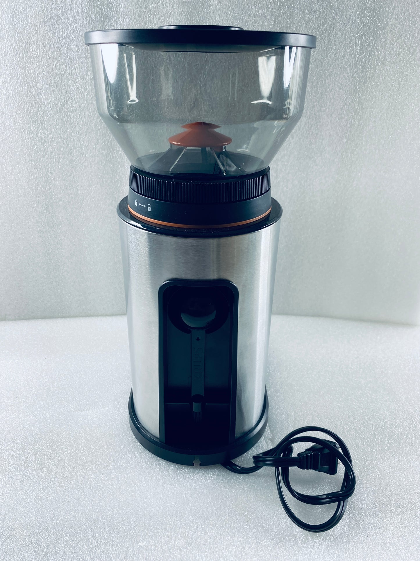 KRUPS Flat Burr Coffee Grinder 18 Settings 2-20 Cups, Black/Stainless Steel