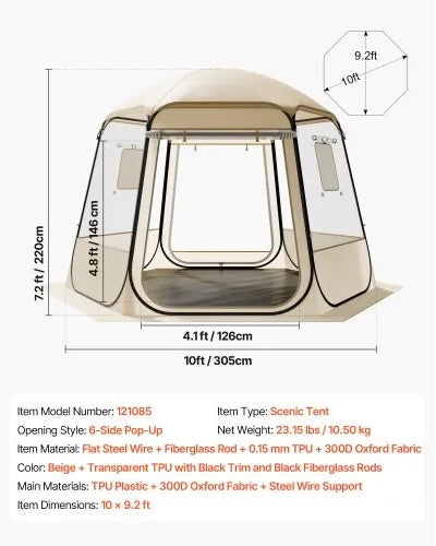 Like New VEVOR 10 x 9.2 ft Pop Up Clear Bubble Tent Waterproof & UV-Resistant