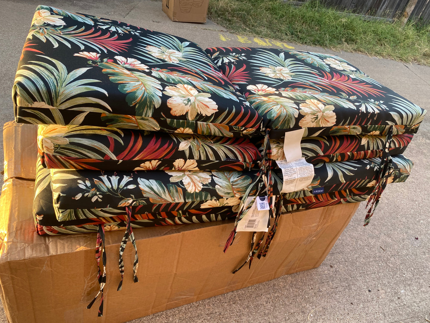 Set Of 4-New Arden 20”x44” Outdoor Patio Dining Chair Cushions, Simone Tropical