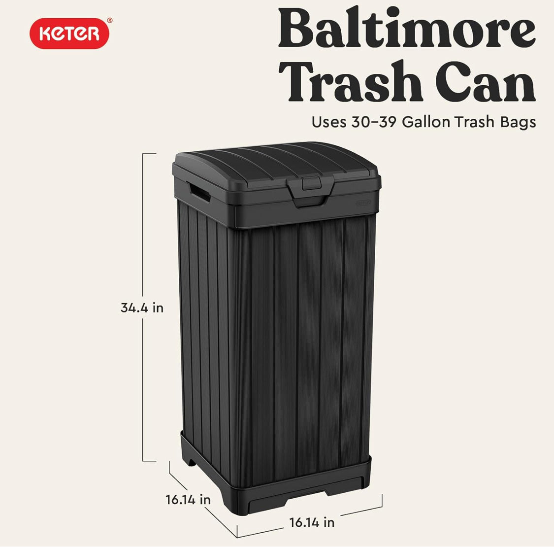 New Other Keter Baltimore Resin 38 Gallon Outdoor Trash Can With Lid & Drip Tray