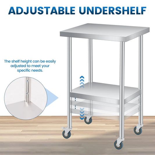 New Other Garvee Stainless Steel Table With 2-Tier Storage, 24"L x 14"W x 35"H