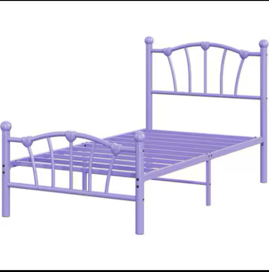 New Open Box Garvee Twin Size Heart Shaped Ends Metal Platform Bed Frame, Purple