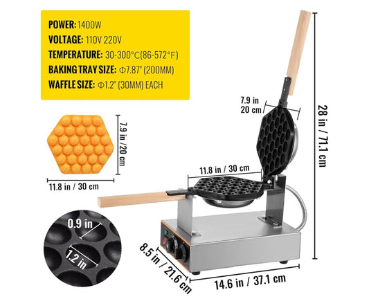 New Open Box VEVOR Commercial Electric Waffle Maker 30 Pcs, Stainless Steel