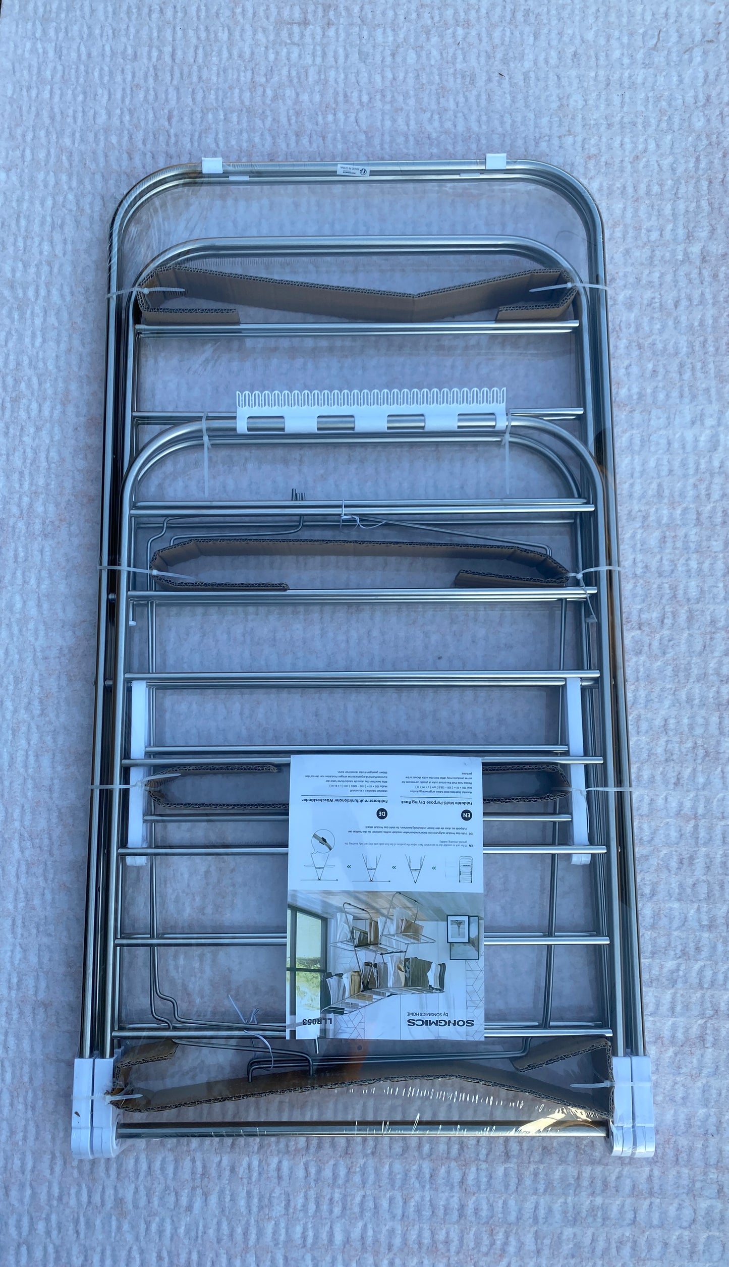 New SONGMICS Foldable 2-Level Laundry Clothes Drying Rack, Silver