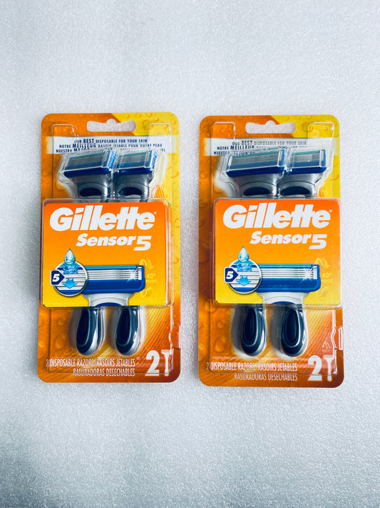 Set Of 4 - New Gillette Sensor Men's 5 Blade Disposable Razors, 4 Count Total