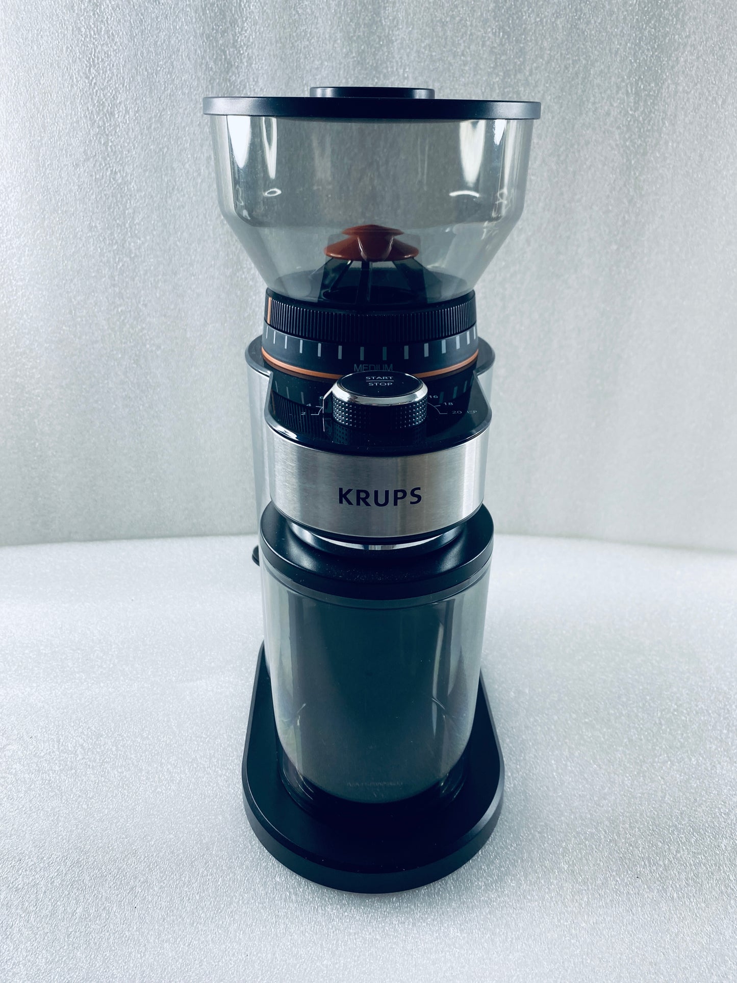 KRUPS Flat Burr Coffee Grinder 18 Settings 2-20 Cups, Black/Stainless Steel