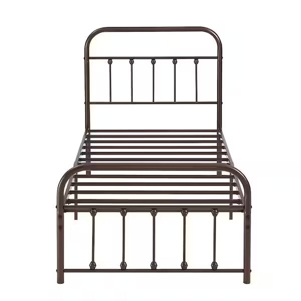 New Open Box Vecelo Victorian Heavy-Duty Metal Twin Platform Bed With Headboard