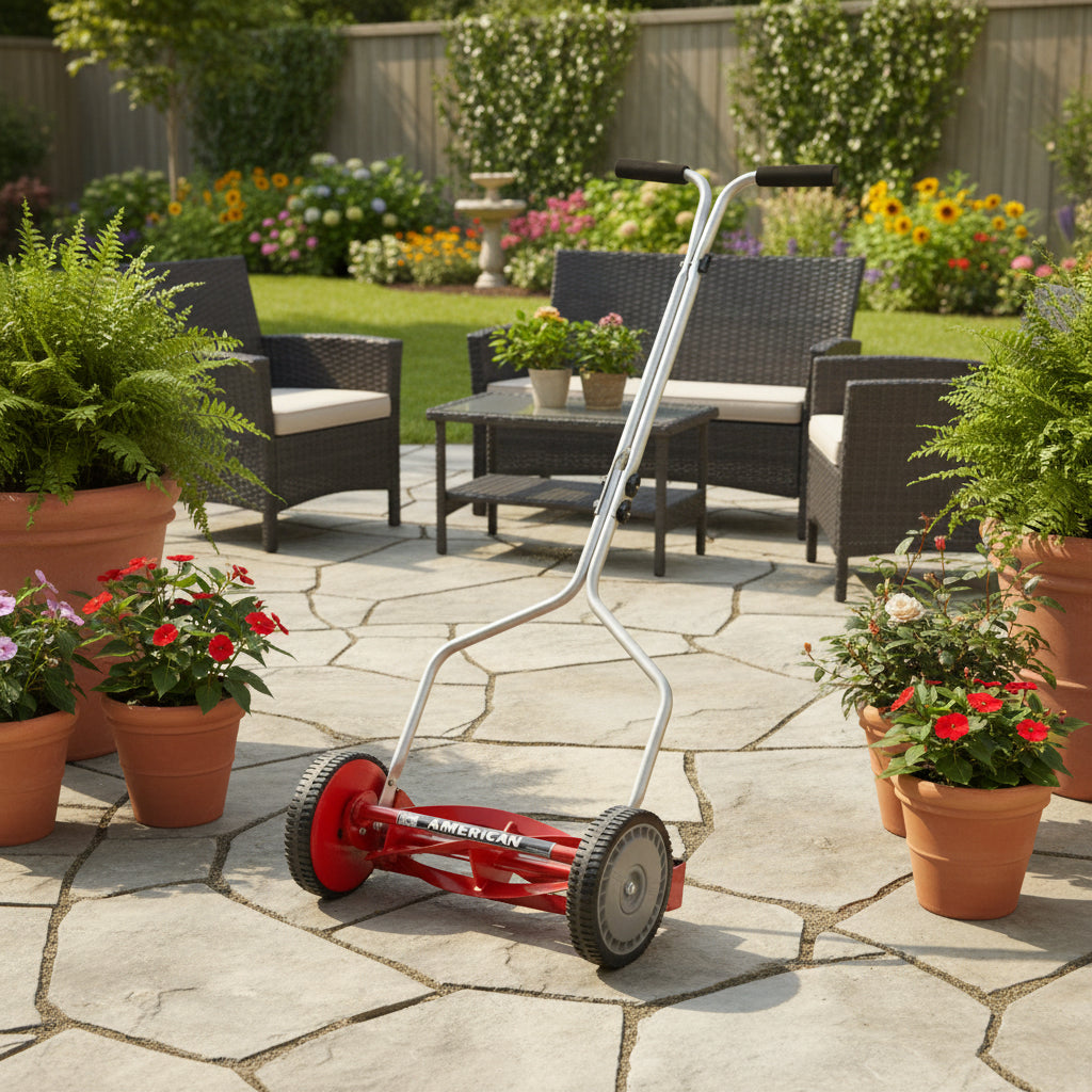 American Lawn Mower Company 14-Inch 4-Blade Push Reel Lawn Mower, Red