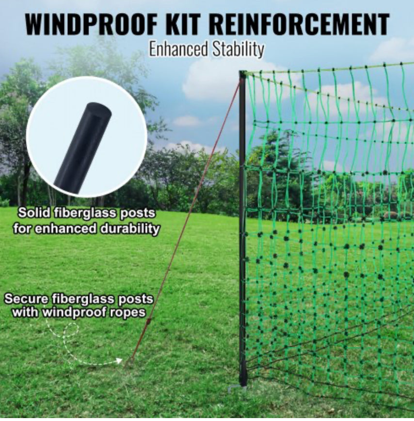 New VEVOR 48" H x 168' L Electric Fence Netting W/ Posts & Double-Spiked Stakes