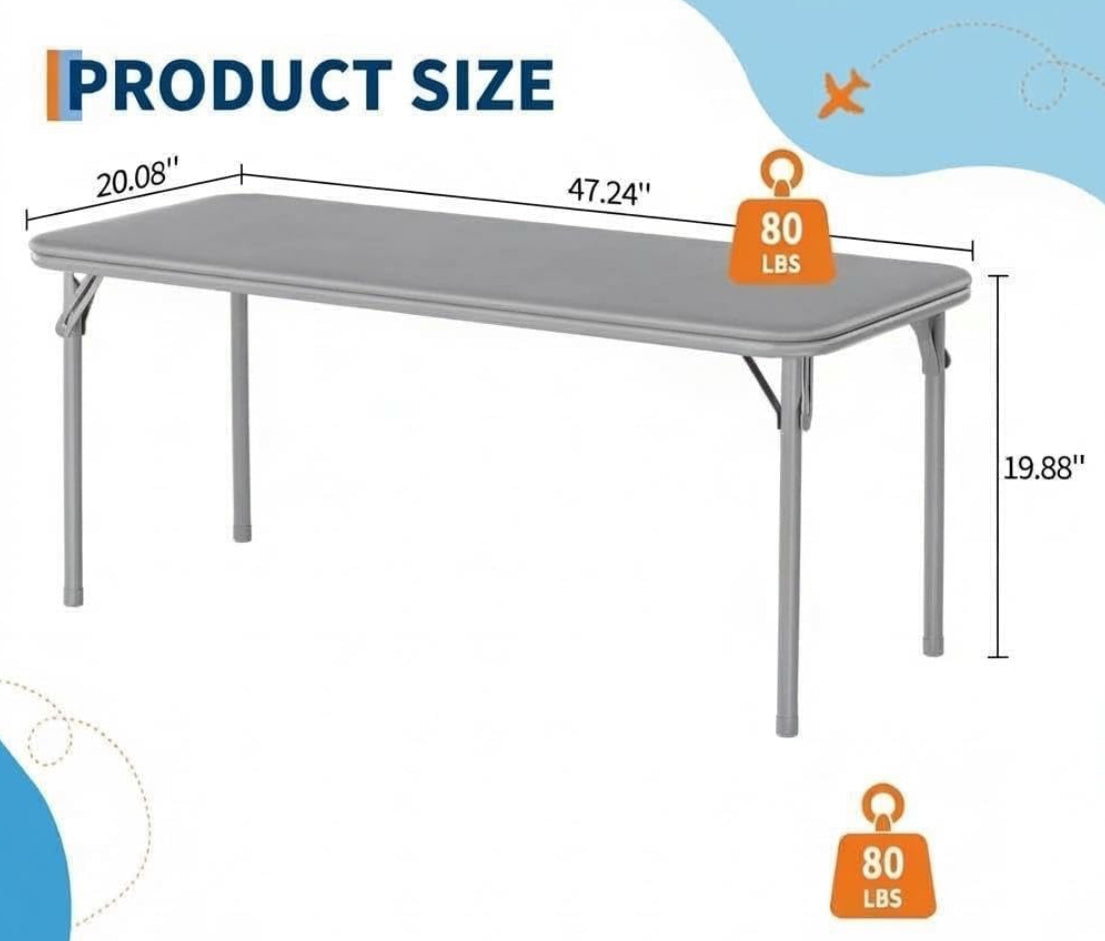 New Other Garvee Kids Grey In/Outdoor Folding Table, 47 1/2" x 20 1/4" x 20 1/4"