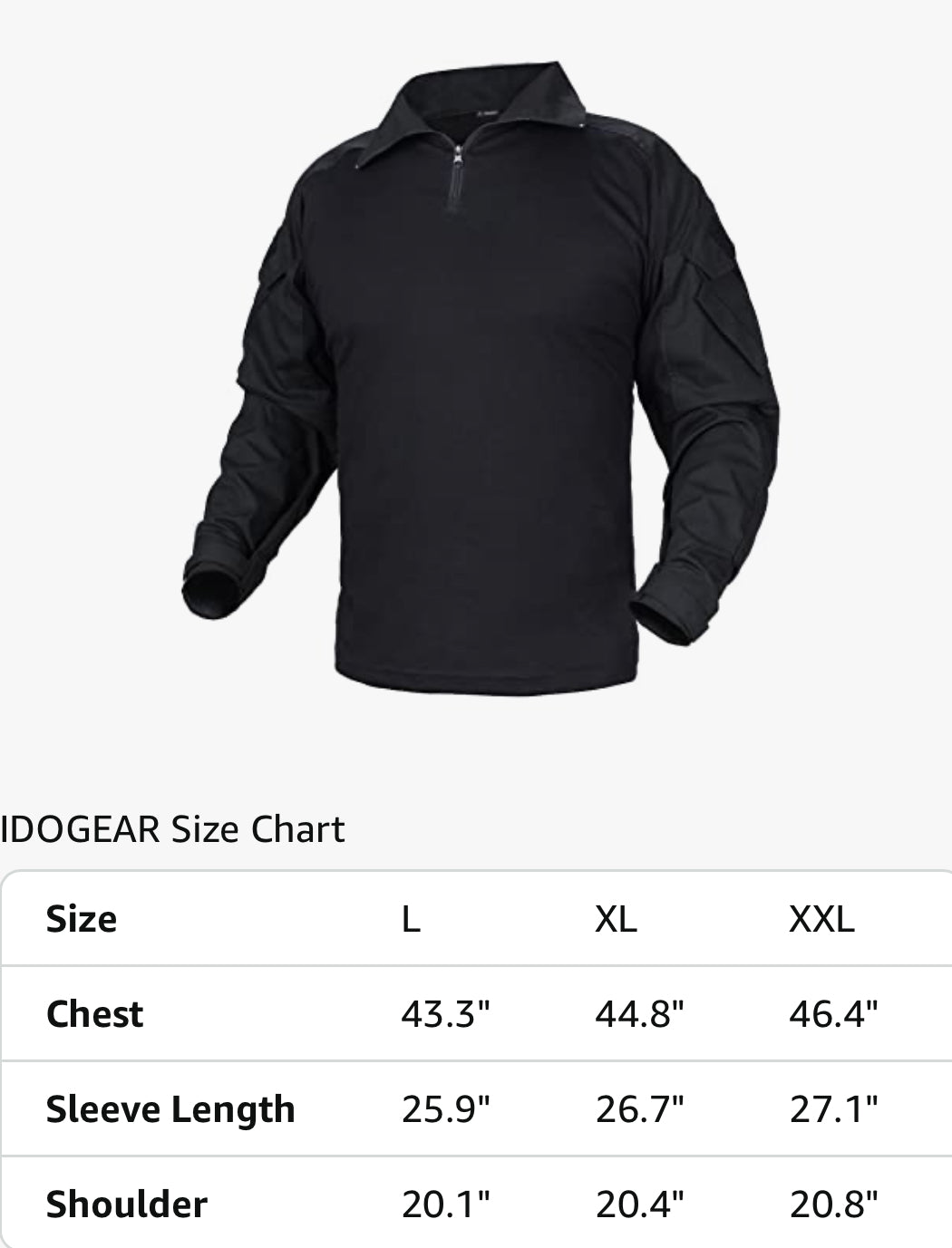 New IDOGEAR Men G3 Tactical Combat Long Sleeve Shirt With Elbow Pads, Black