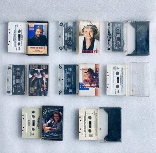 lot Of 8 - Mixed Artist/Genre Music Cassette Tapes, Mainly Country