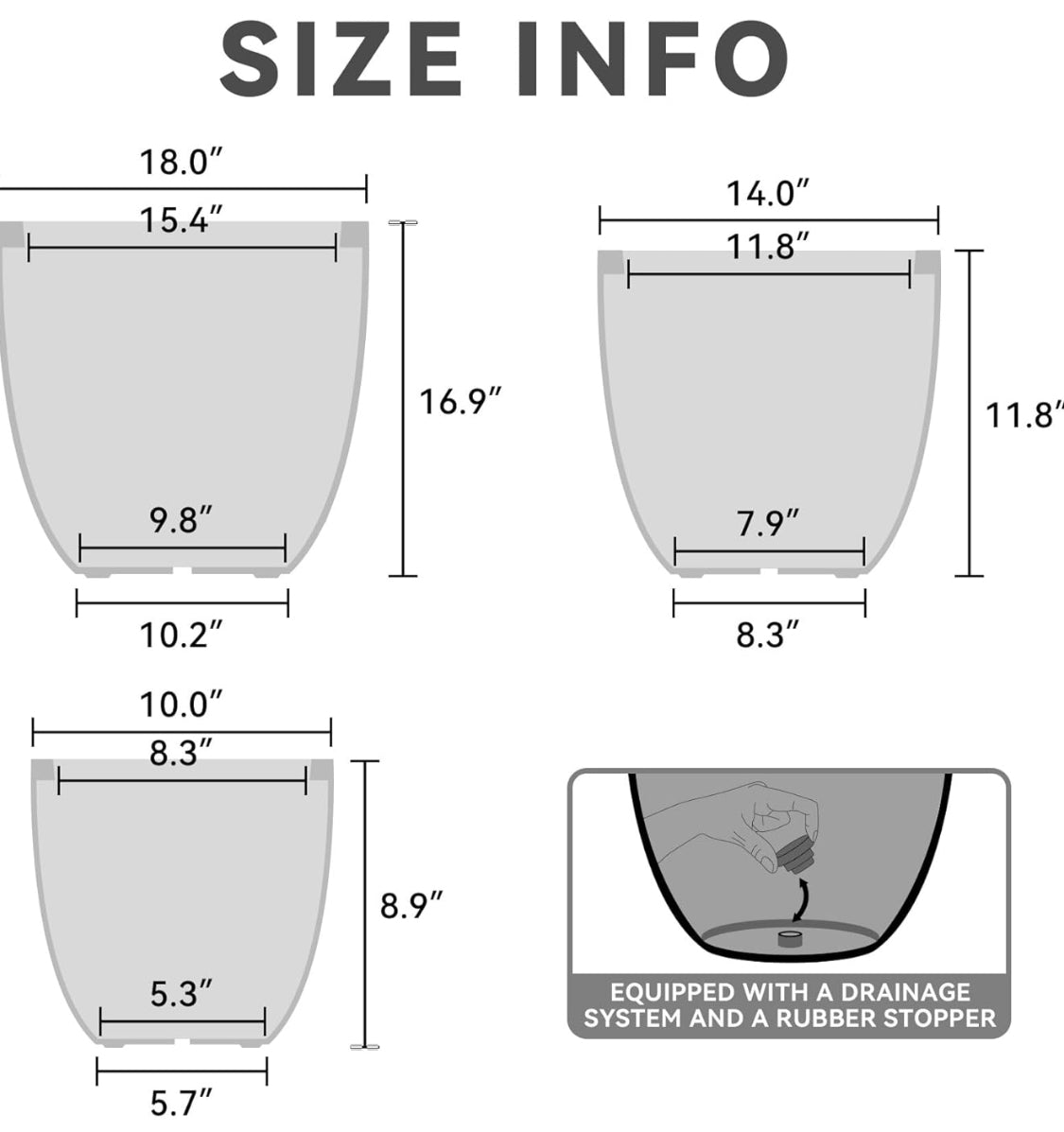 Set Of 3 - New Other Kante 18",14",10" Dia Concrete Round Planters, Dark Gray