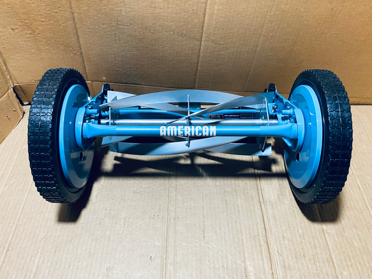 New Open Box American Lawn Mower 14-Inch 5-Blade Reel Mower With Sharpener, Blue