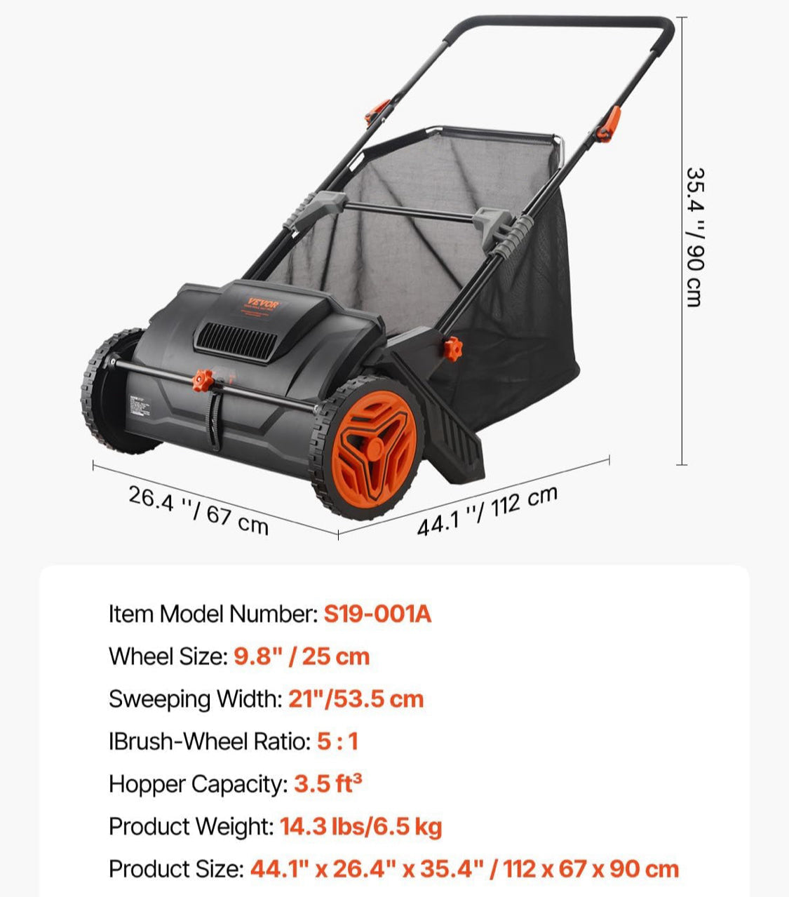 New Other VEVOR Push Lawn Sweeper 21" Leaf/Grass Collector 3.5 cu ft. Hopper Bag
