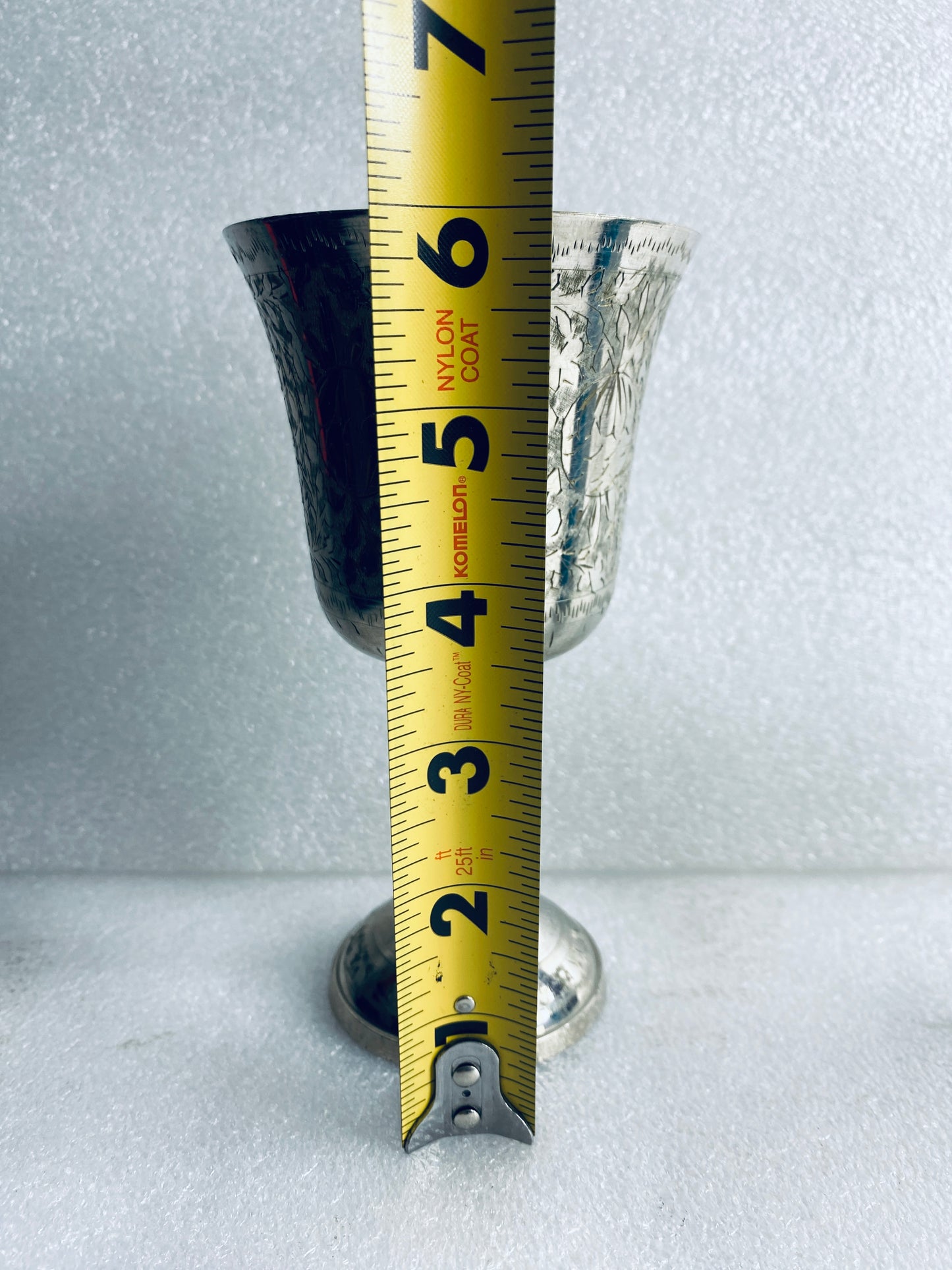 Lot Of 3 Vintage World Gift Z.Y. India Chalice Goblet Etched Brass Silver Plated