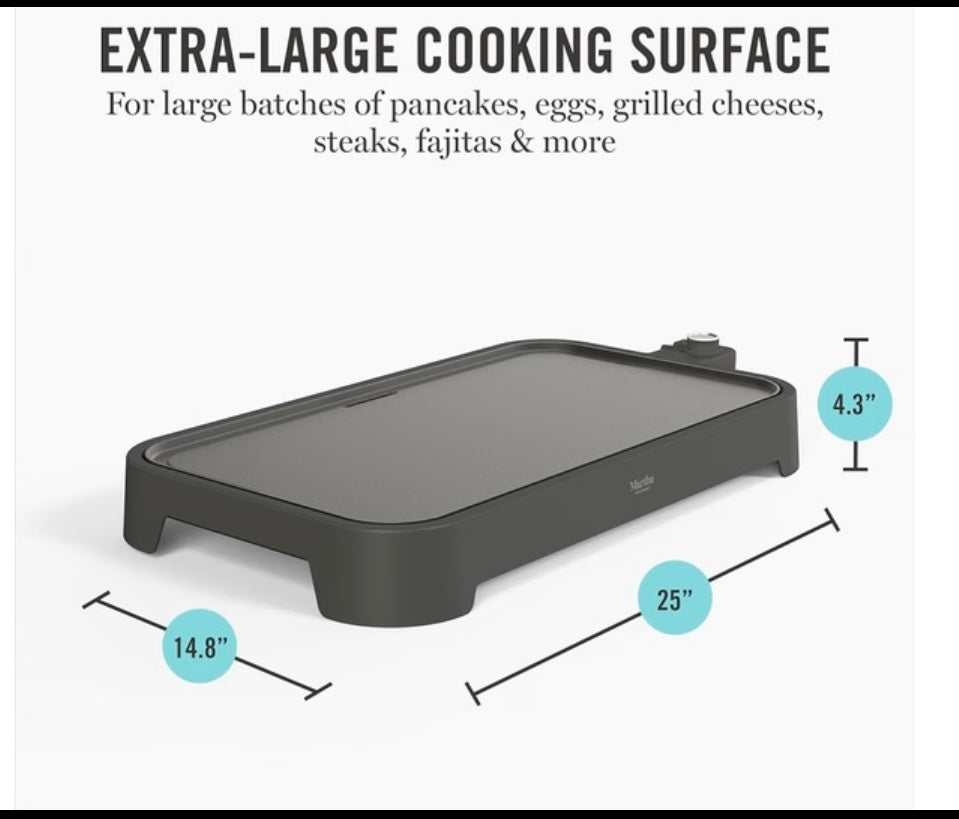 New Other Martha Stewart 22” x 12” Griddle, Caviar Gray