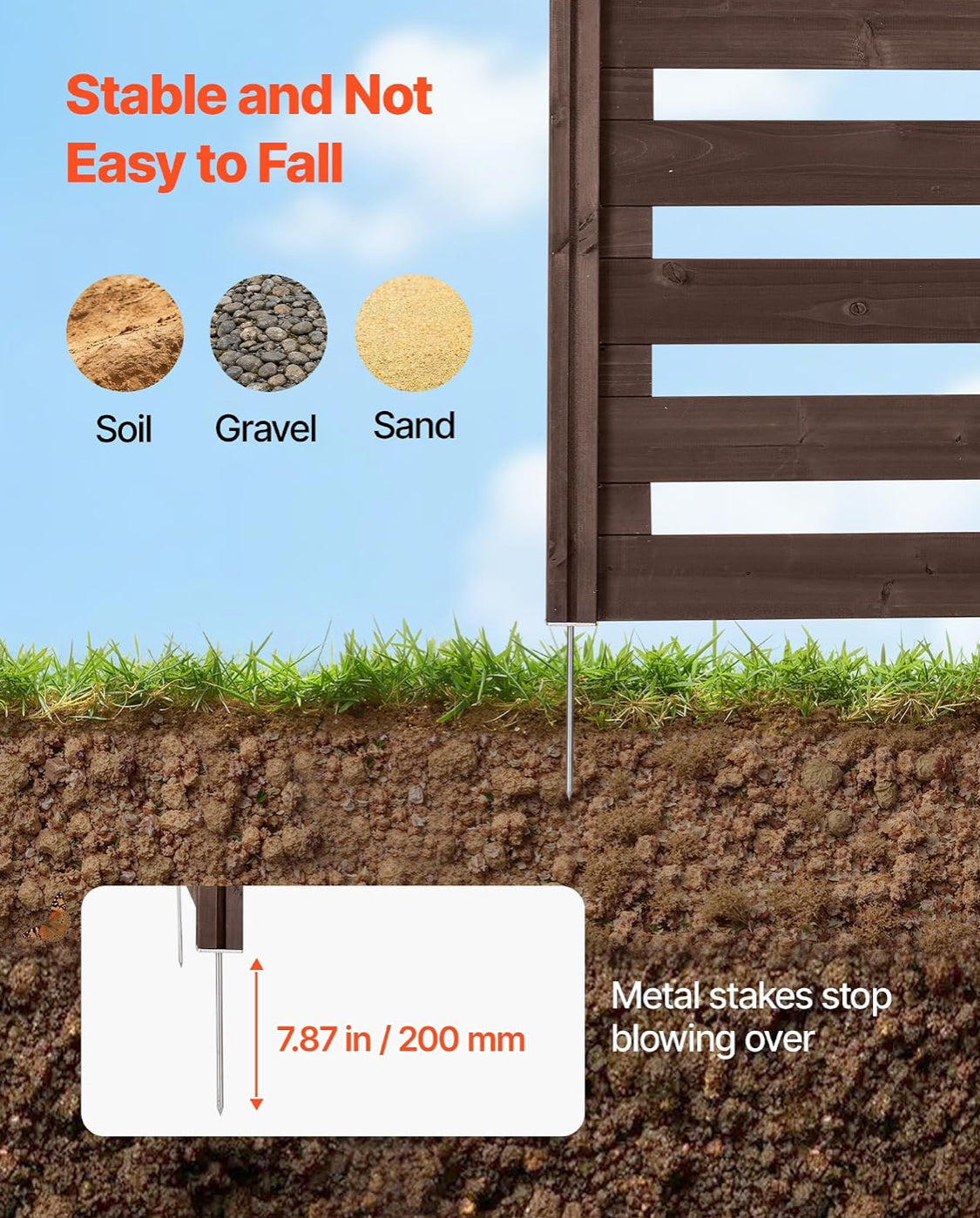 New Other VEVOR 48” x 37” 3 Panel Outdoor Wooden Privacy Fence With Metal Stakes